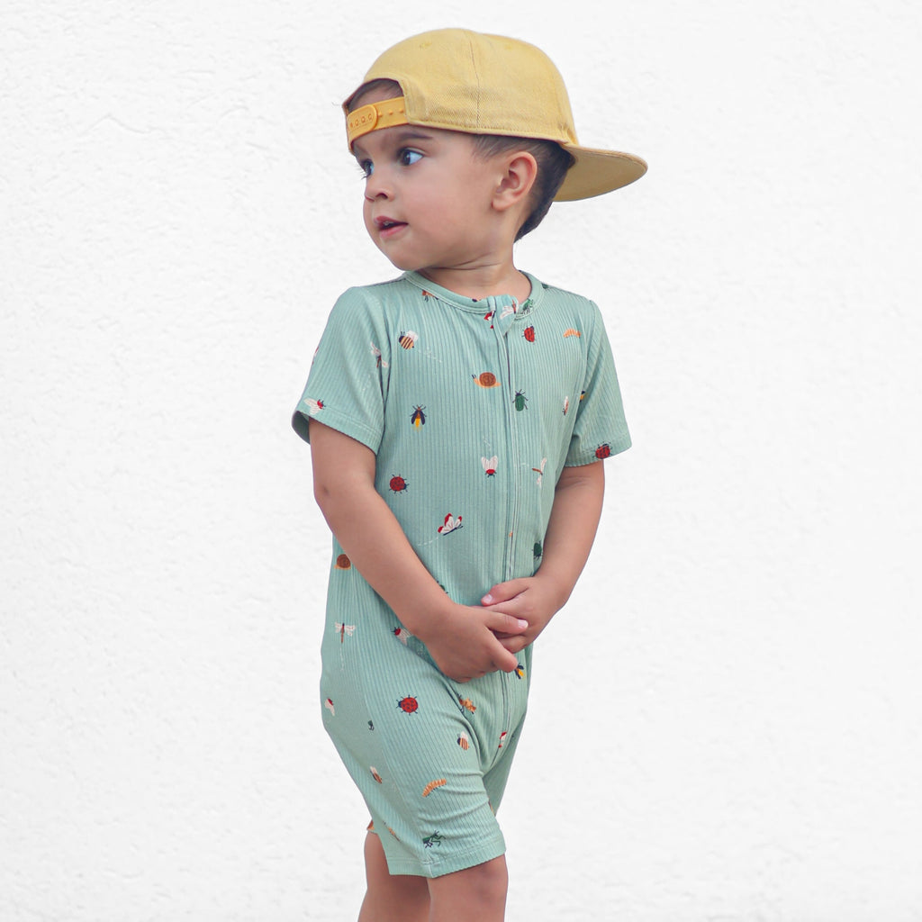 Backyard Bugs Small Ribbed Summer Zip Romper