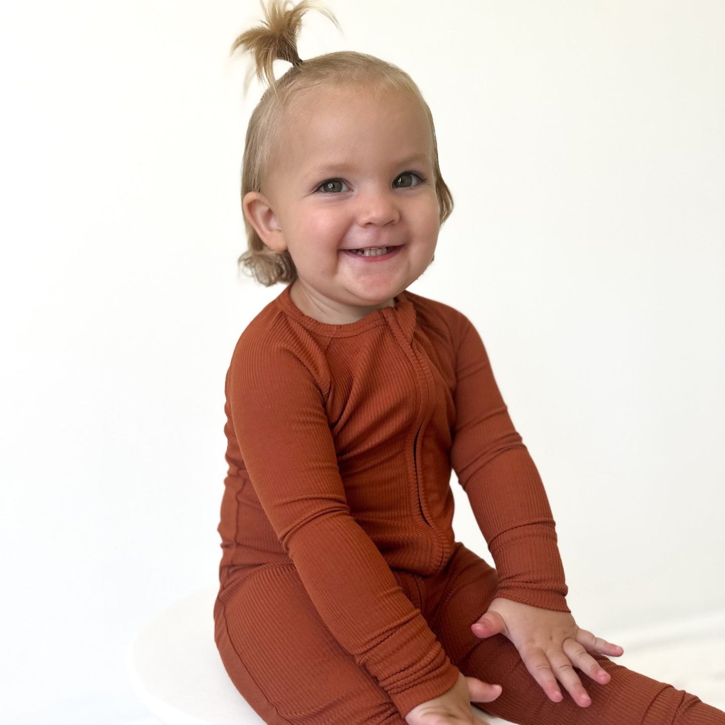 Rust Small Ribbed Zip Romper