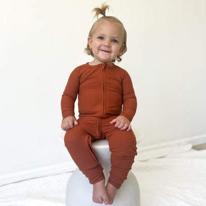 Rust Small Ribbed Zip Romper