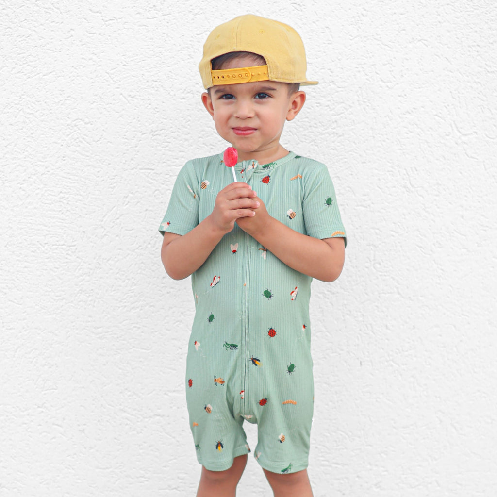 Backyard Bugs Small Ribbed Summer Zip Romper