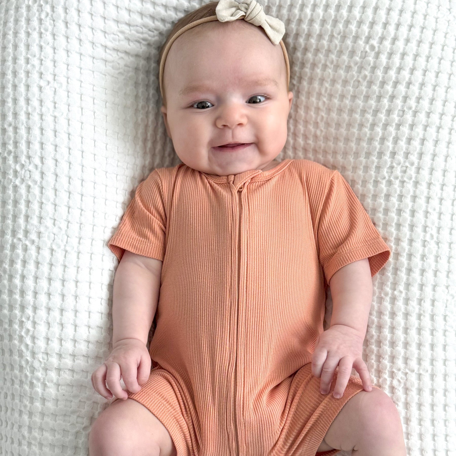 Coral Small Ribbed Summer Zip Romper