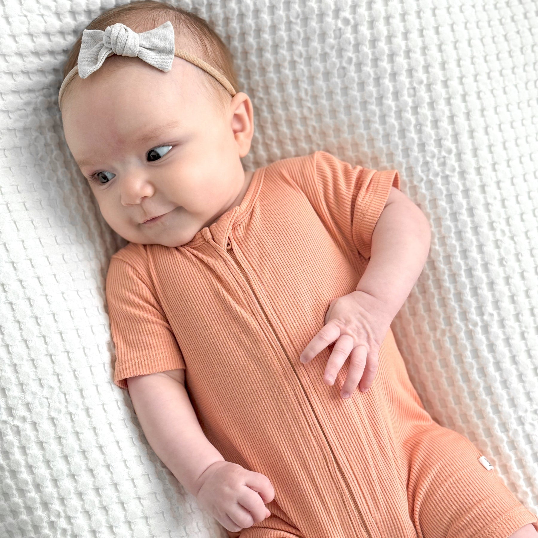 Coral Small Ribbed Summer Zip Romper