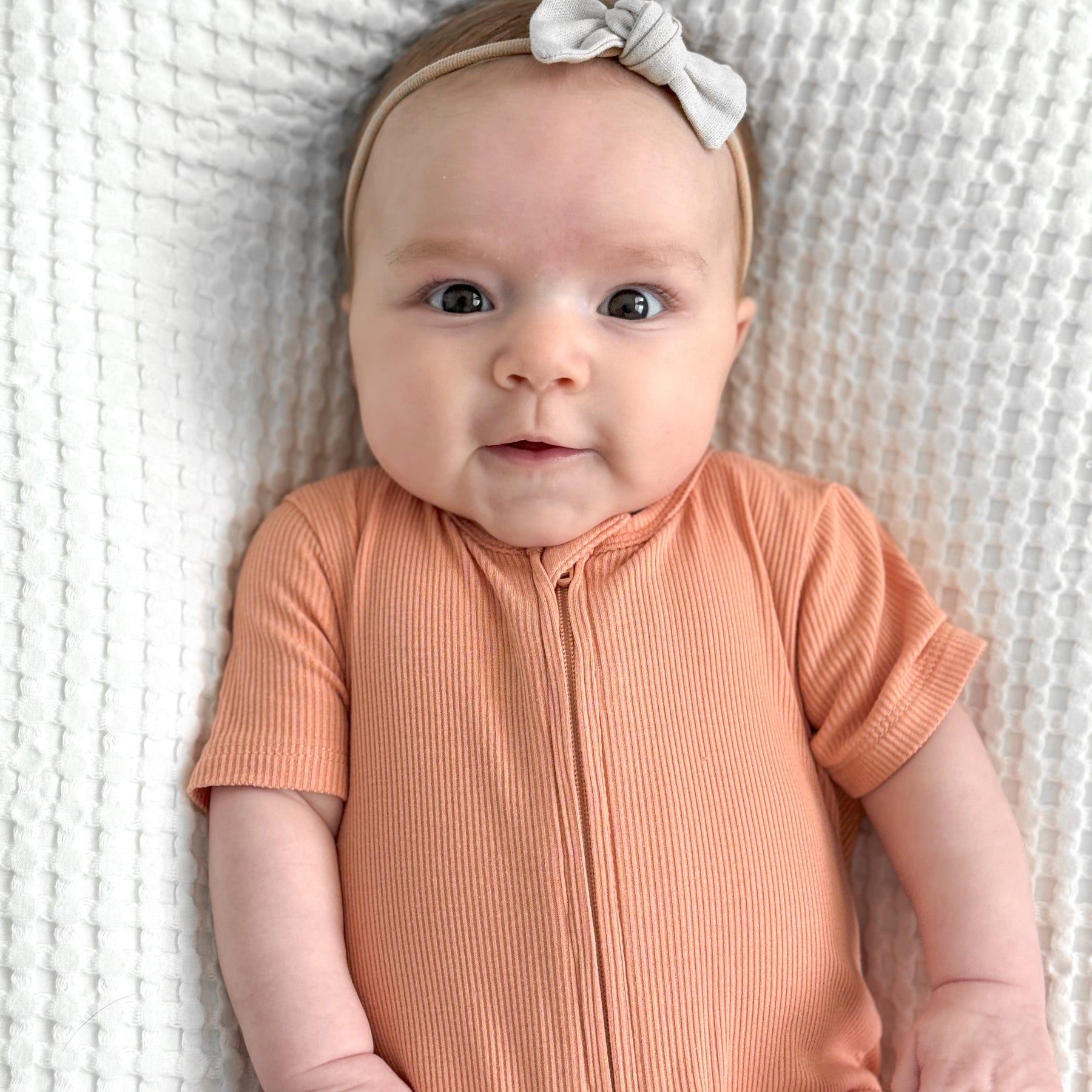 Coral Small Ribbed Summer Zip Romper