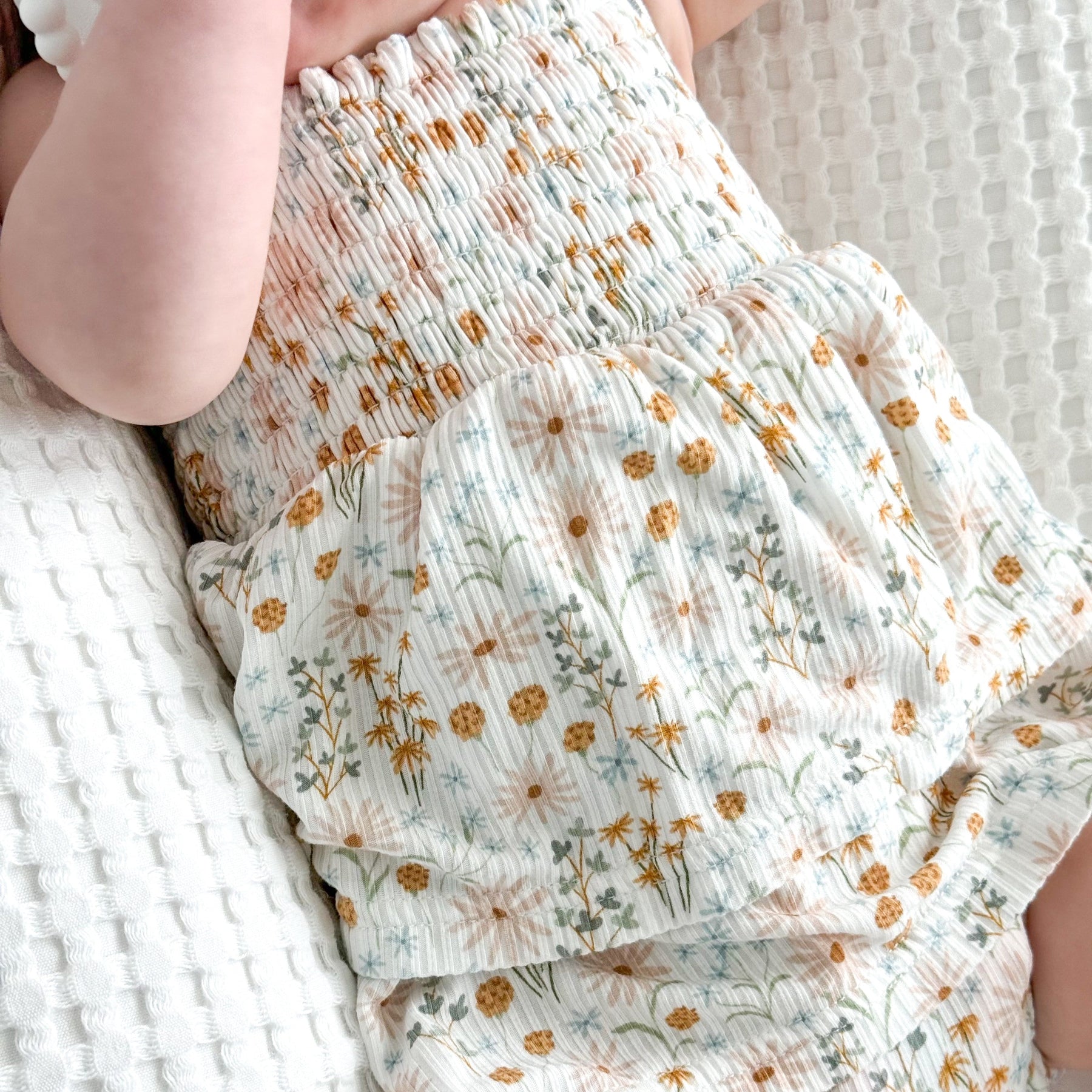 Whimsical Floral Small Ribbed Ruffle Romper