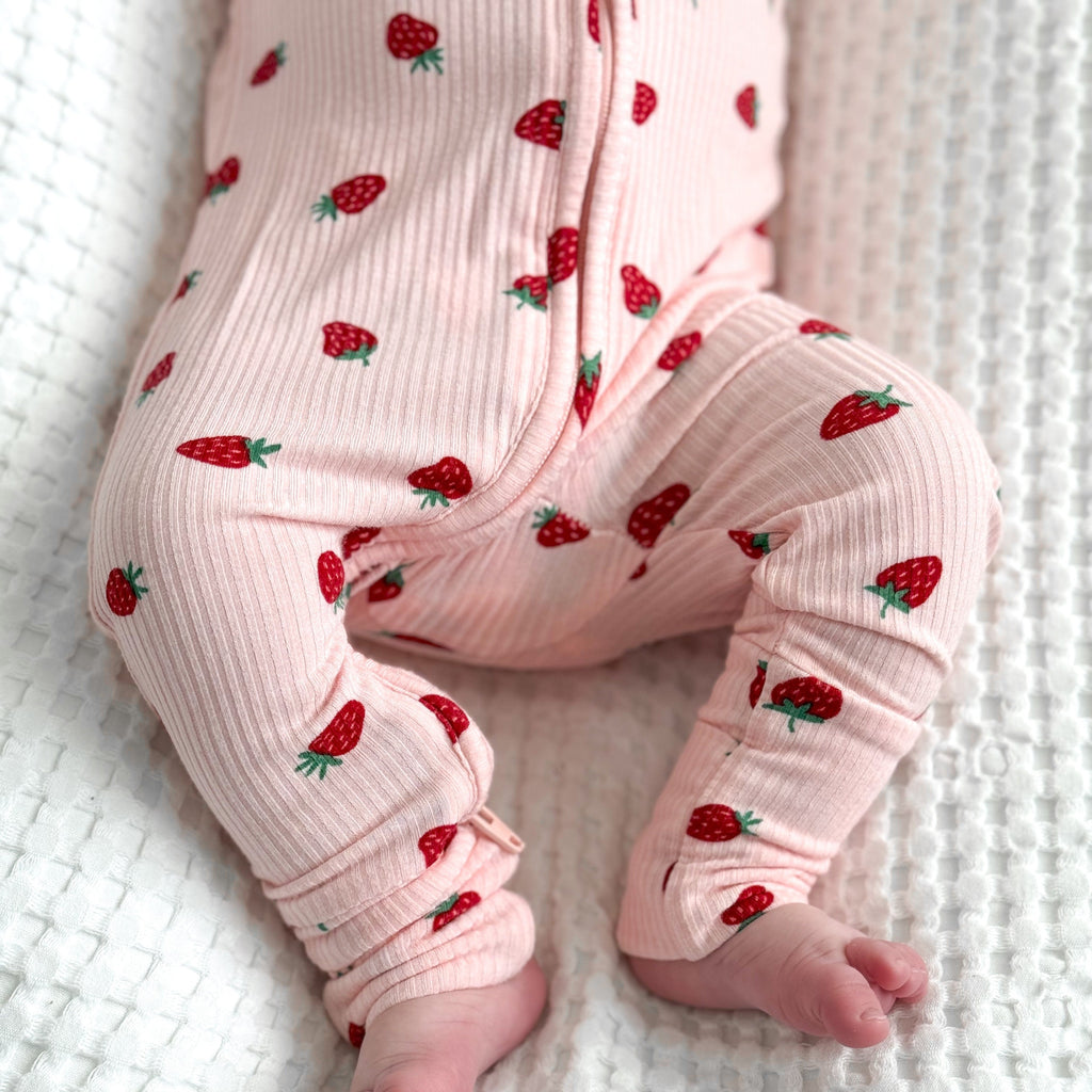 Strawberries Small Ribbed Zip Romper