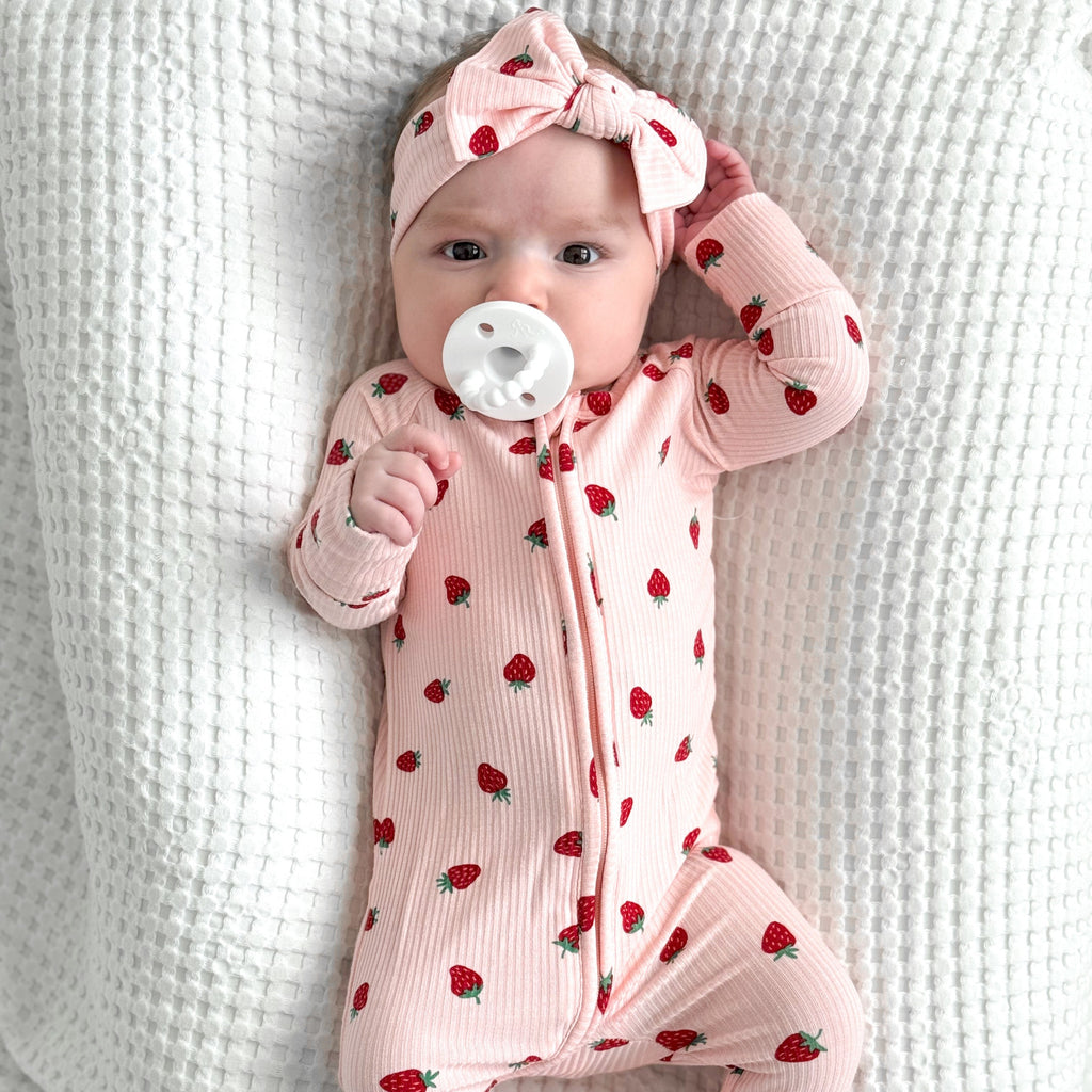 Strawberries Small Ribbed Zip Romper