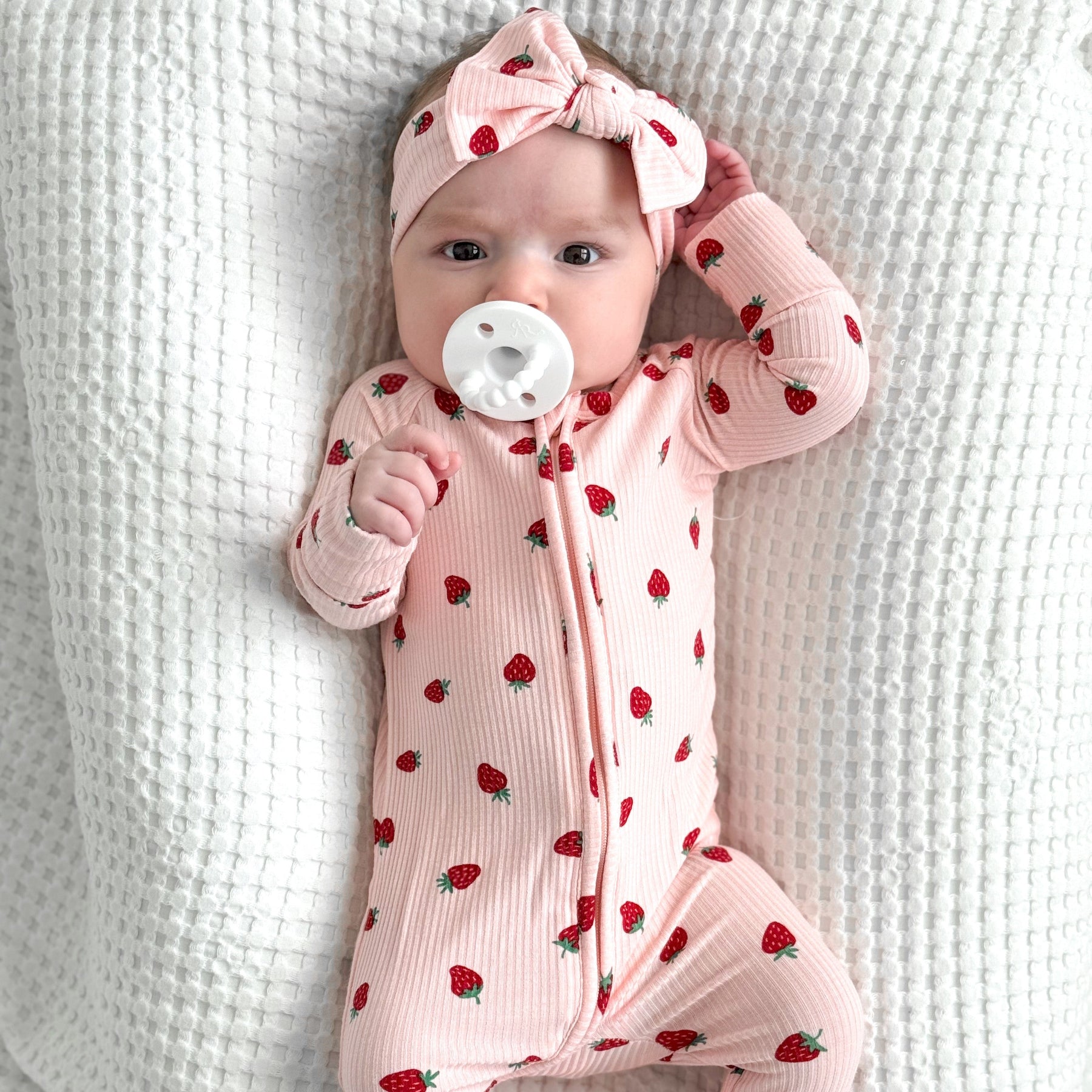 Strawberries Small Ribbed Zip Romper