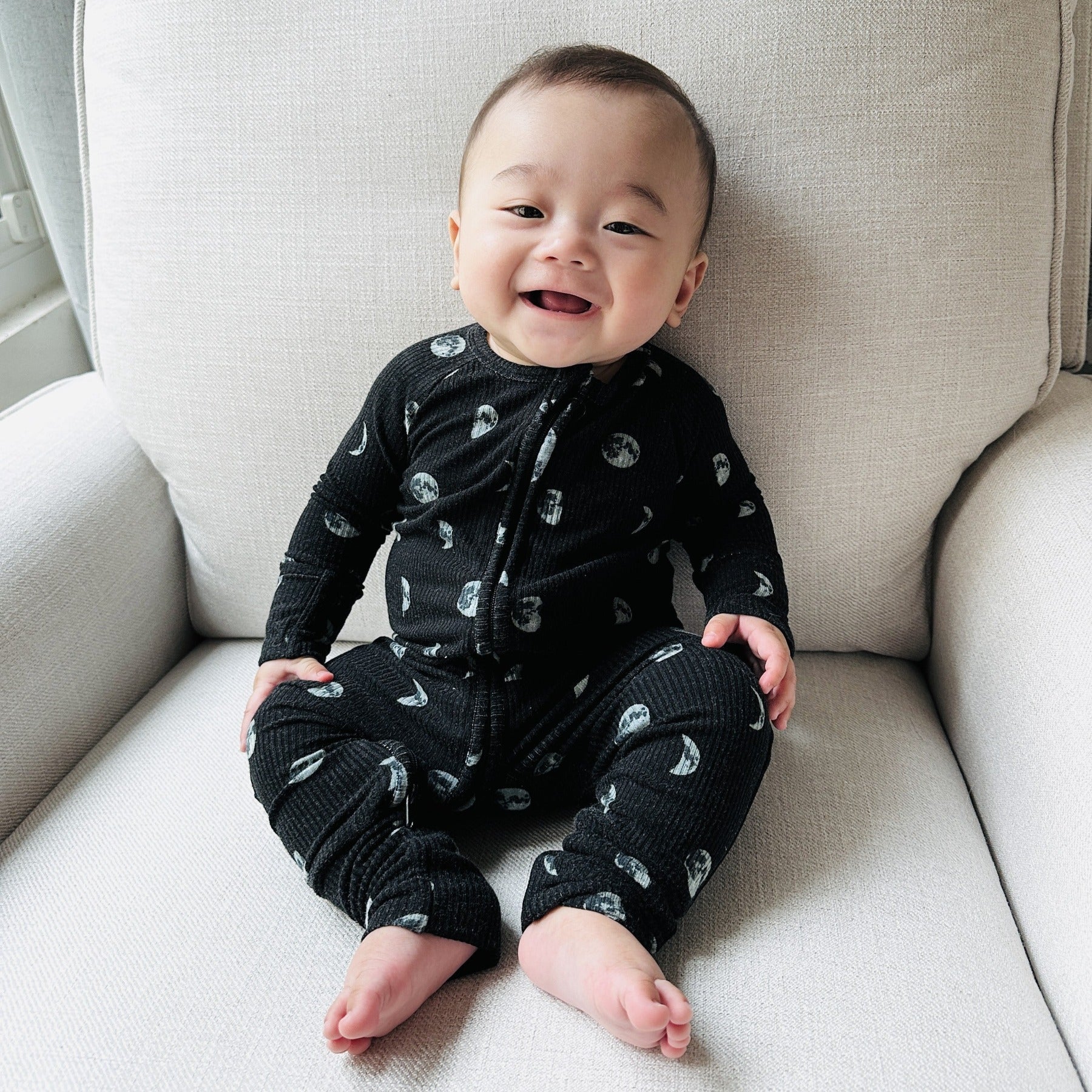 Moon Phases Small Ribbed Zip Romper