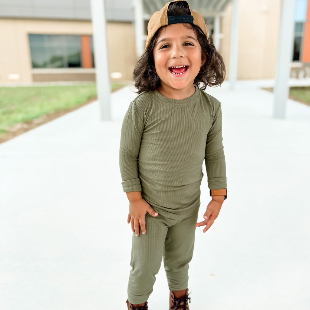 Olive Small Ribbed Two-Piece Set