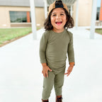 Olive Small Ribbed Two-Piece Set