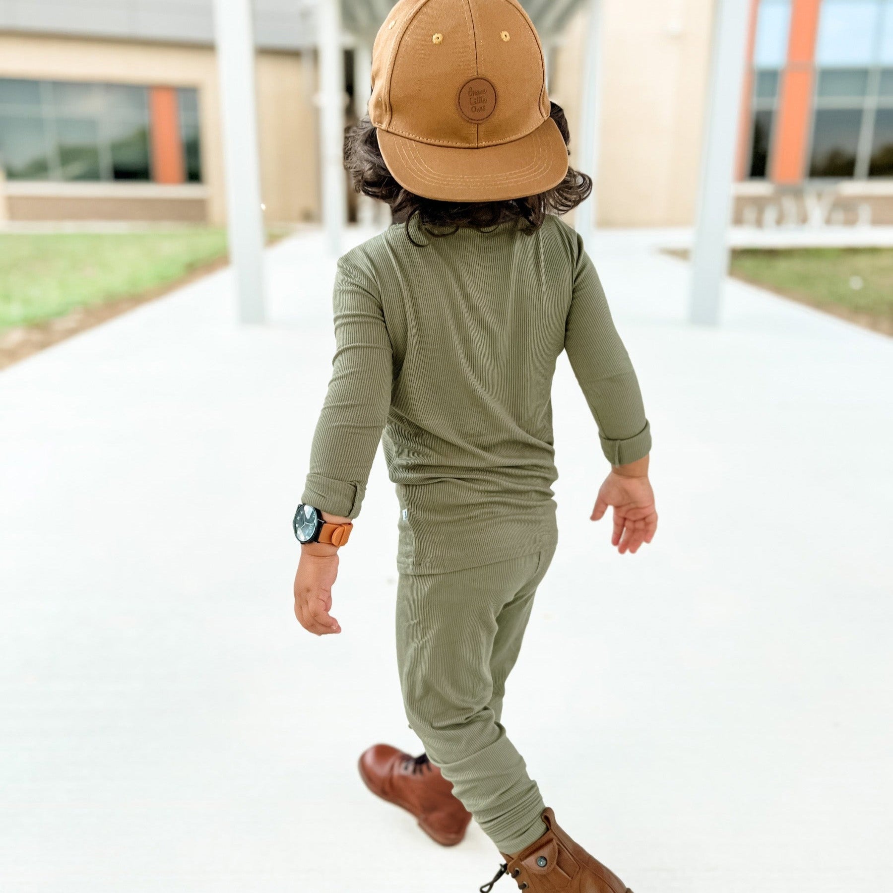 Olive Small Ribbed Two-Piece Set