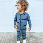 Christmas Trains Small Ribbed Zip Romper