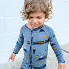 Christmas Trains Small Ribbed Zip Romper