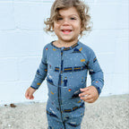Christmas Trains Small Ribbed Zip Romper