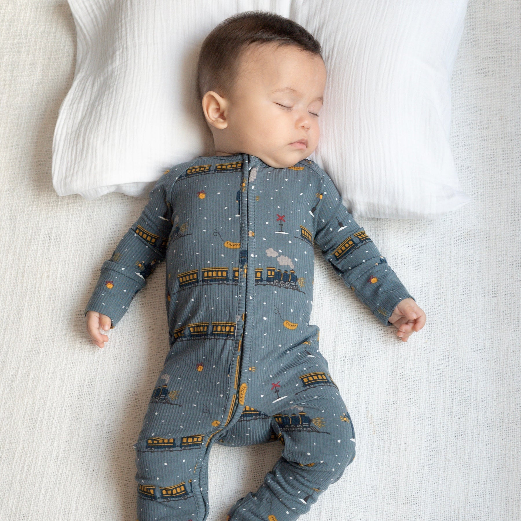 Christmas Trains Small Ribbed Zip Romper