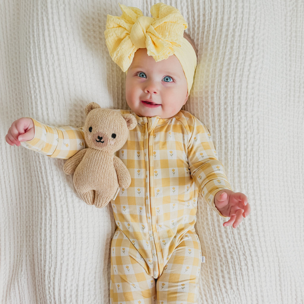 Yellow Gingham Tulip Zip Romper