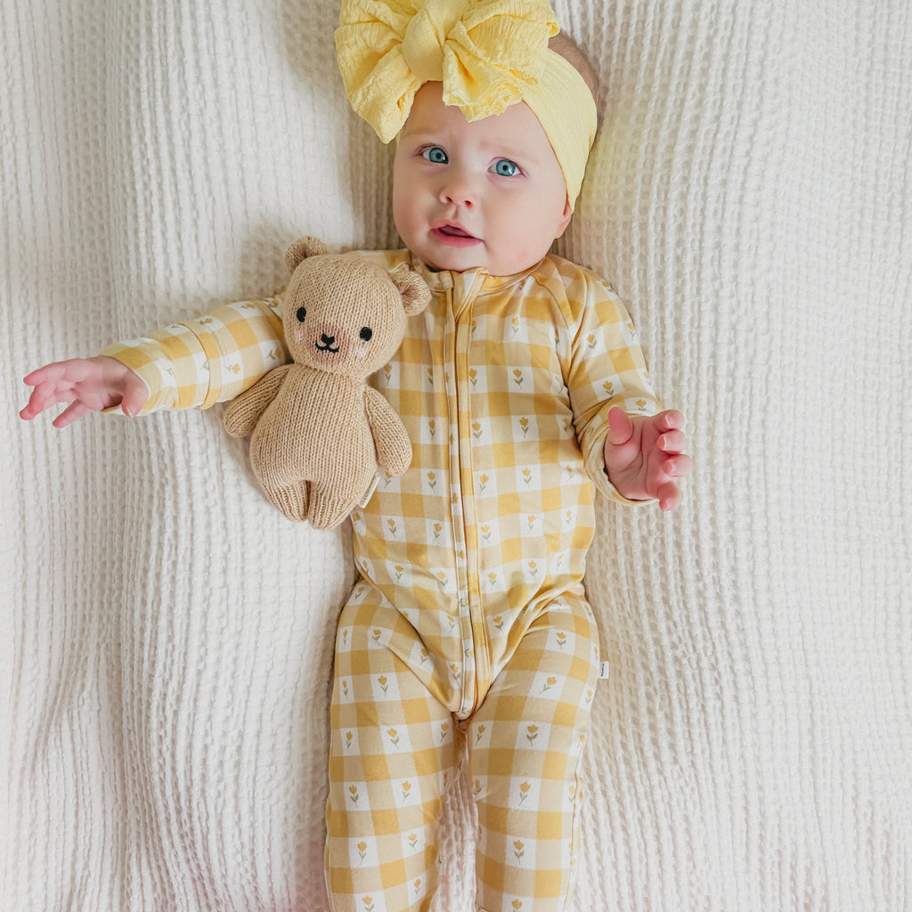 Yellow Gingham Tulip Zip Romper