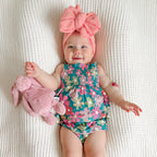 Retro Daisies Small Ribbed Ruffle Romper