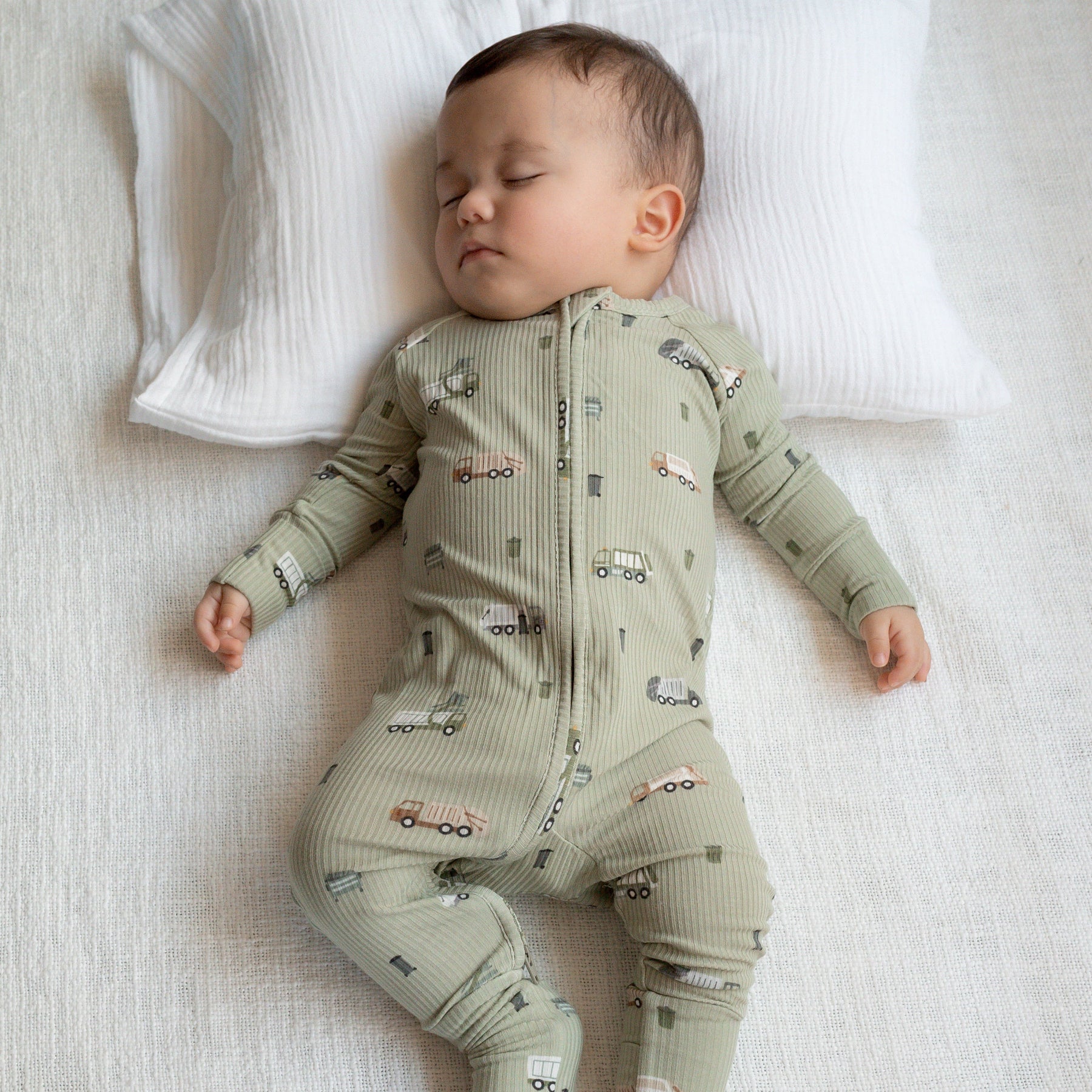 Trash Trucks Small Ribbed Zip Romper