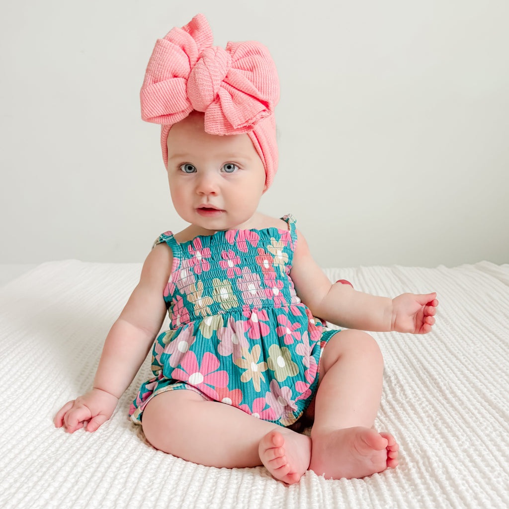 Retro Daisies Small Ribbed Ruffle Romper