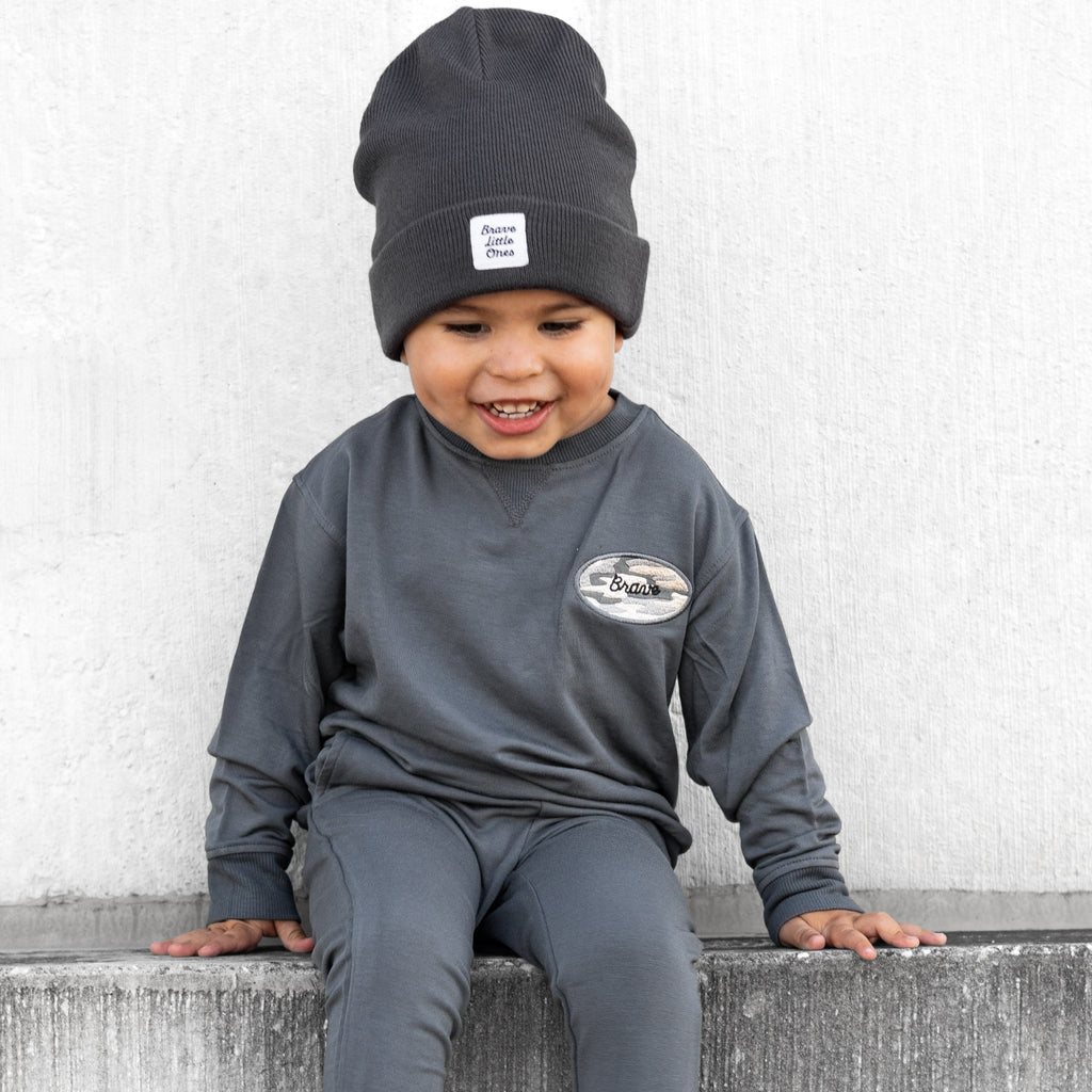 Midnight Charcoal With Camo Patch Bamboo French Terry Pullover