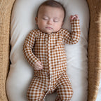 Caramel Small Gingham Zip Romper