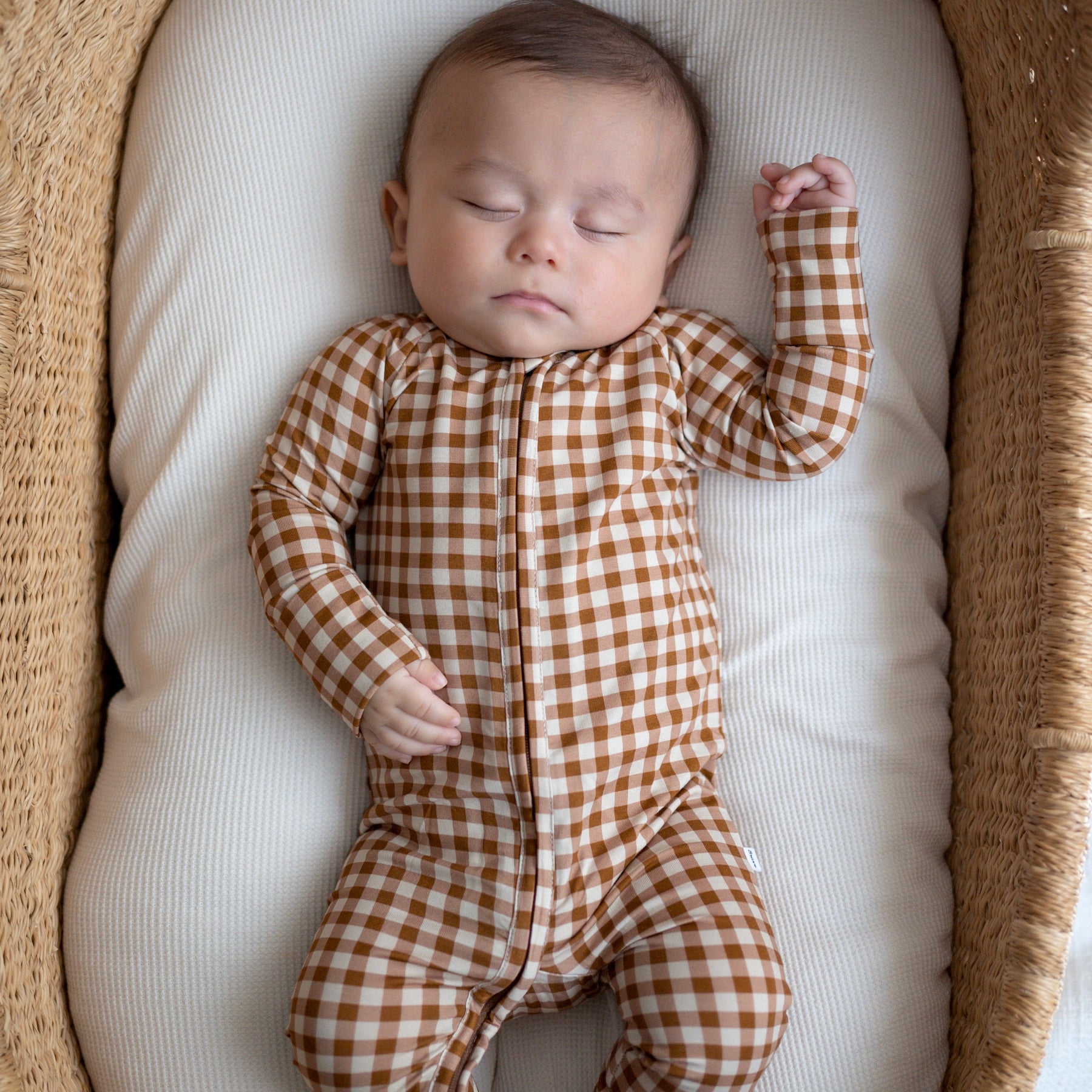 Caramel Small Gingham Zip Romper