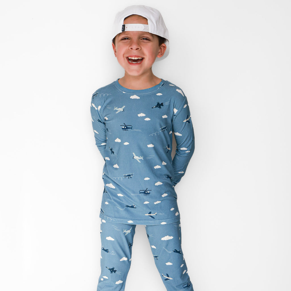 Take Flight Blue Small Ribbed Two-Piece Set
