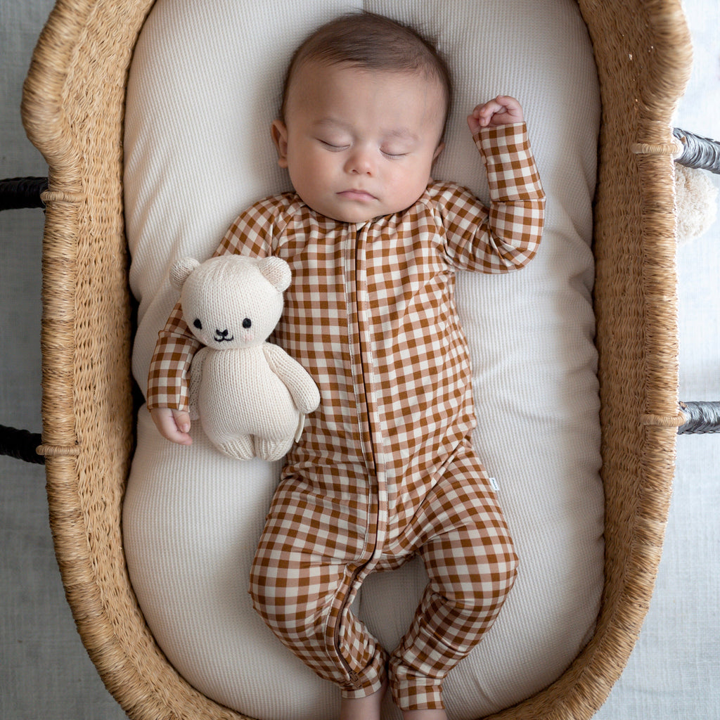 Caramel Small Gingham Zip Romper