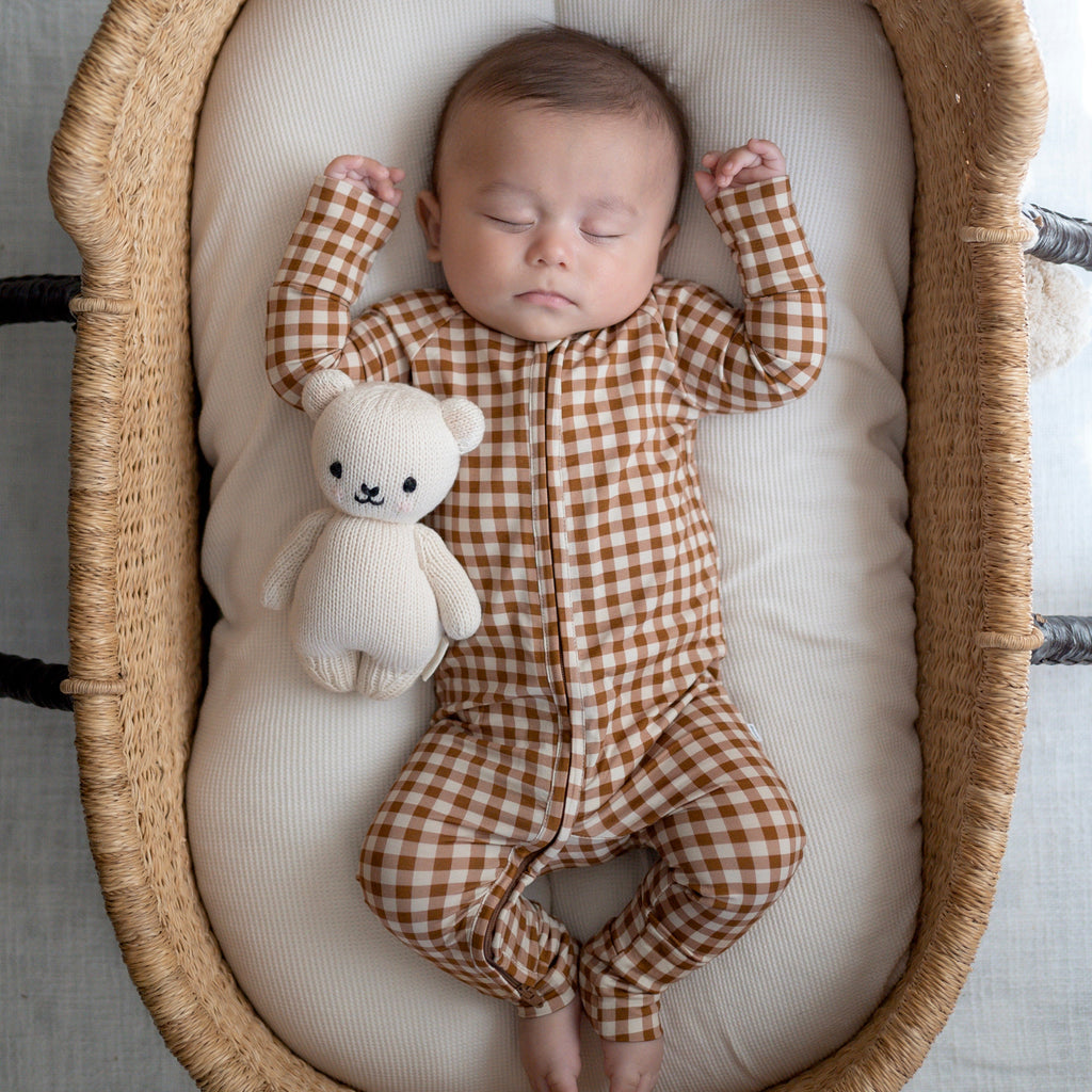 Caramel Small Gingham Zip Romper