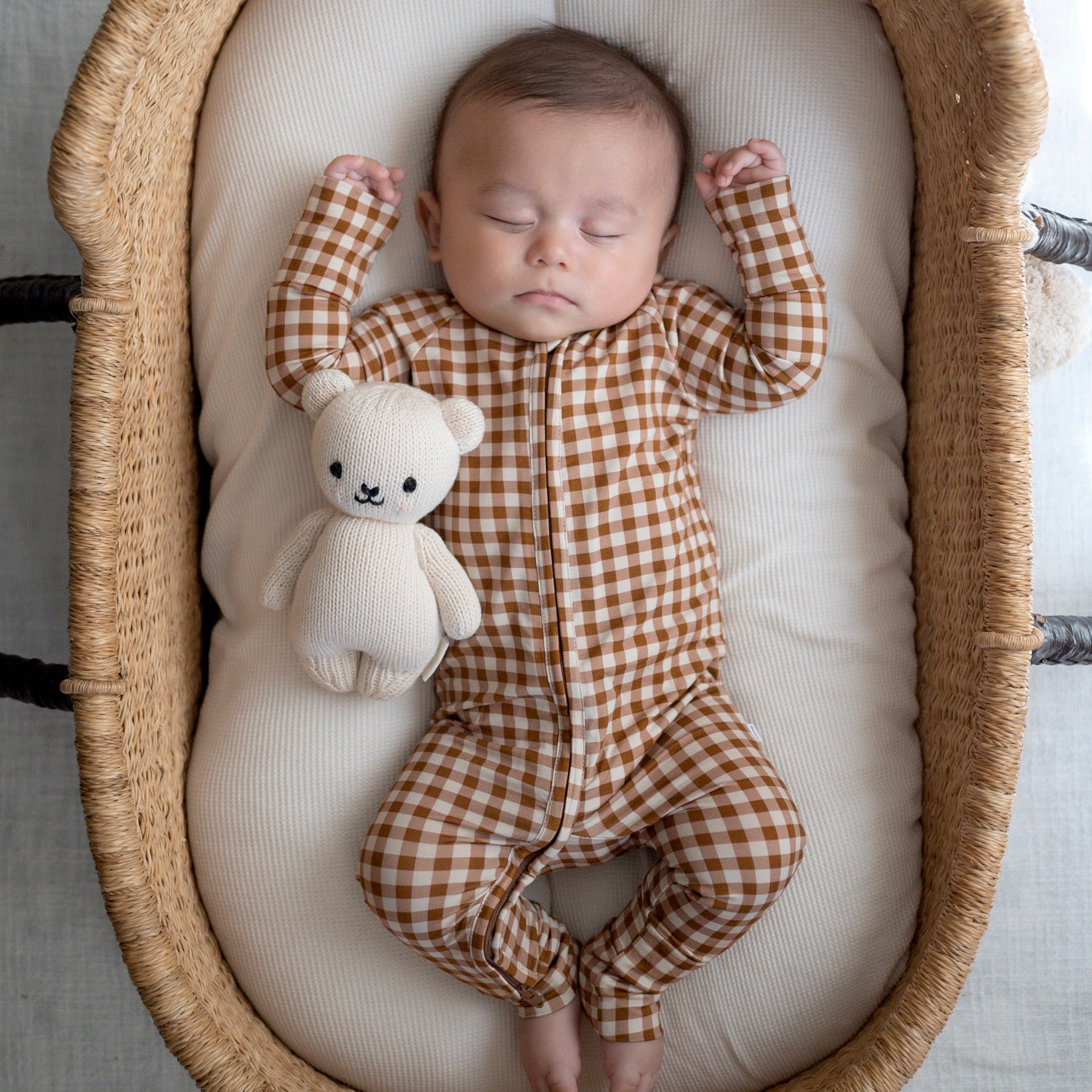 Caramel Small Gingham Zip Romper