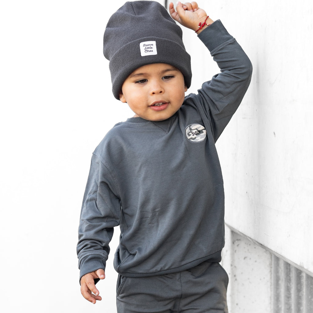 Midnight Charcoal With Camo Patch Bamboo French Terry Pullover