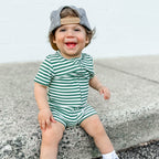 Eucalyptus Green Stripe Small Ribbed Summer Zip Romper