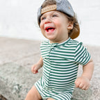 Eucalyptus Green Stripe Small Ribbed Summer Zip Romper