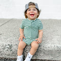 Eucalyptus Green Stripe Small Ribbed Summer Zip Romper