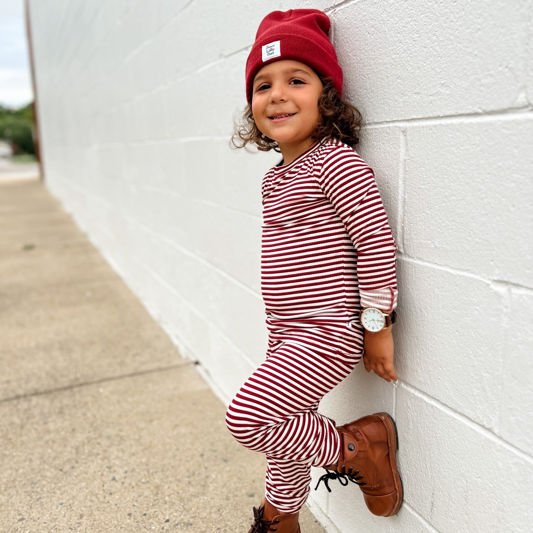 Red Stripe Small Ribbed Two-Piece Set