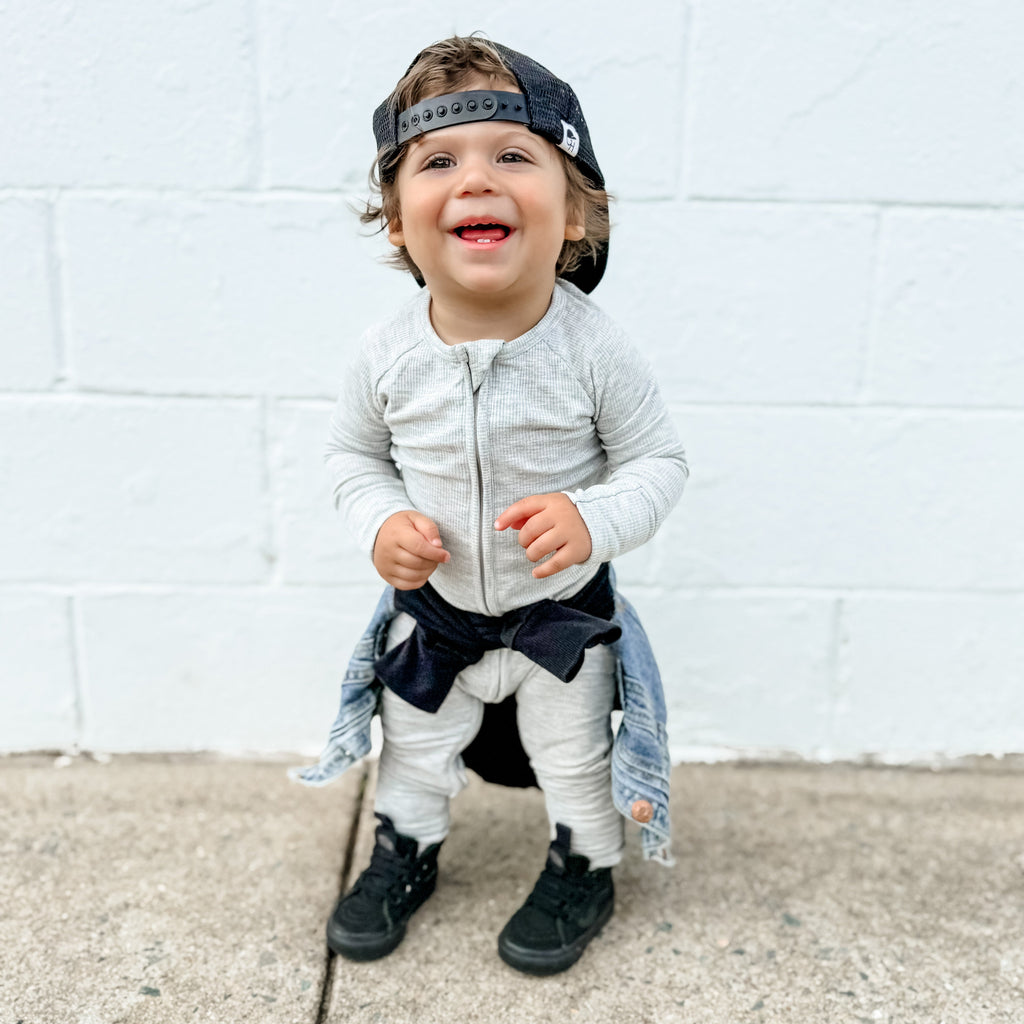 Heather Gray Small Ribbed Zip Romper