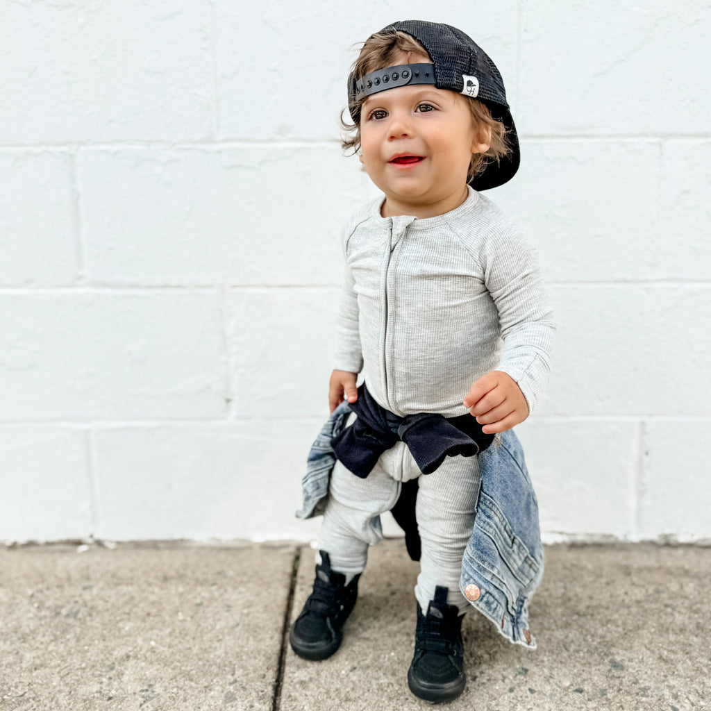 Heather Gray Small Ribbed Zip Romper