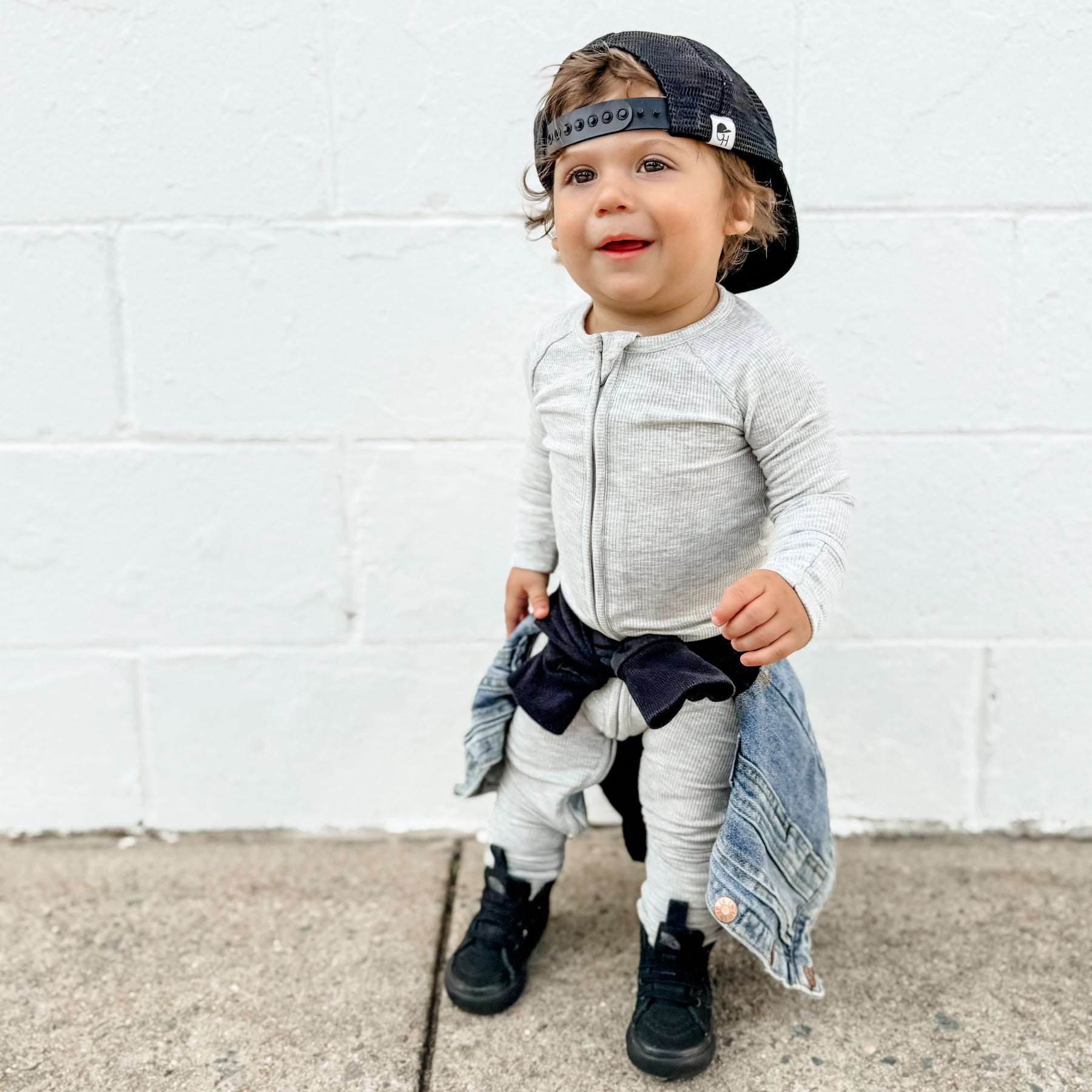 Heather Gray Small Ribbed Zip Romper