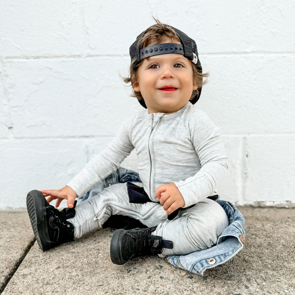 Heather Gray Small Ribbed Zip Romper