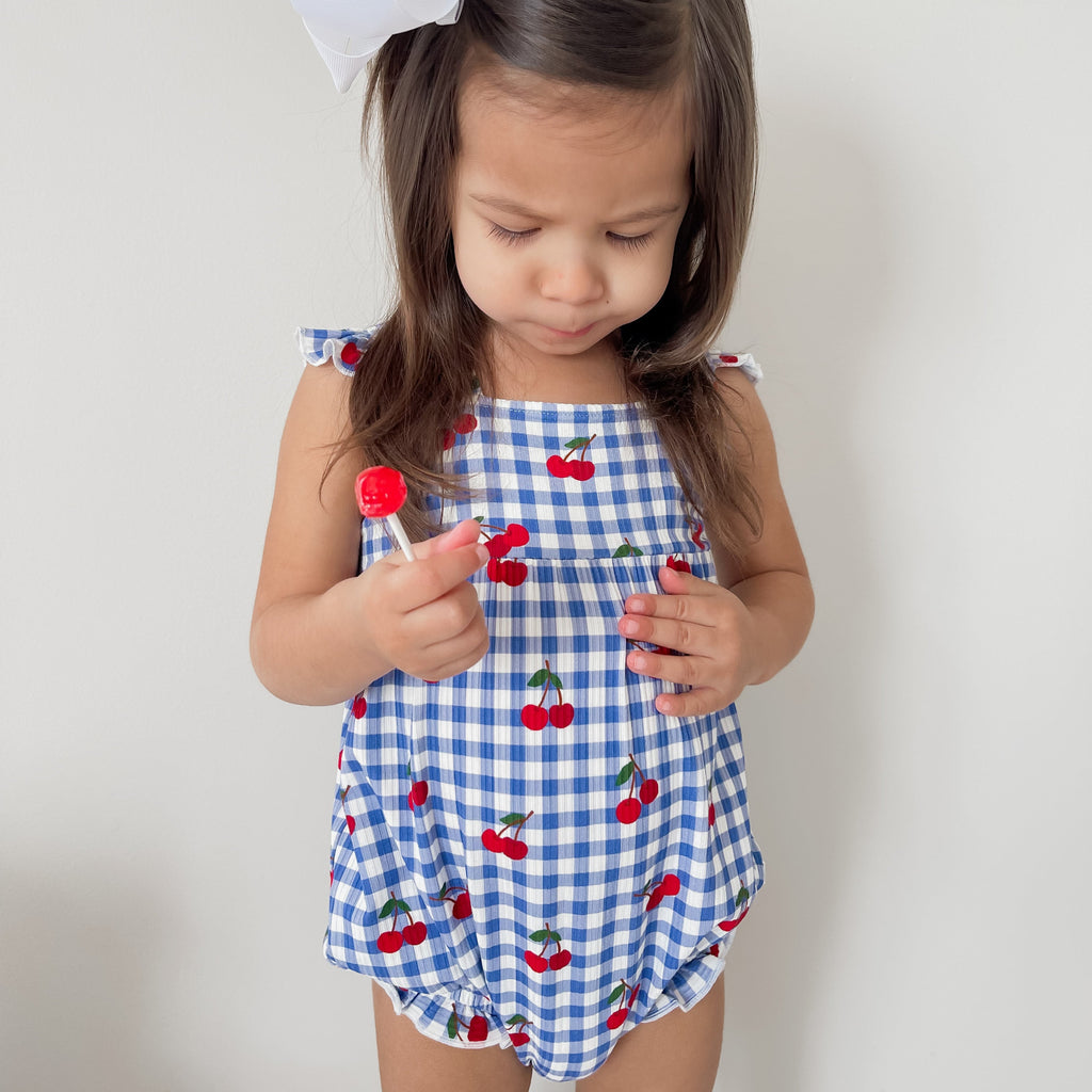 Vintage Cherries Small Ribbed Flutter Sleeve Romper