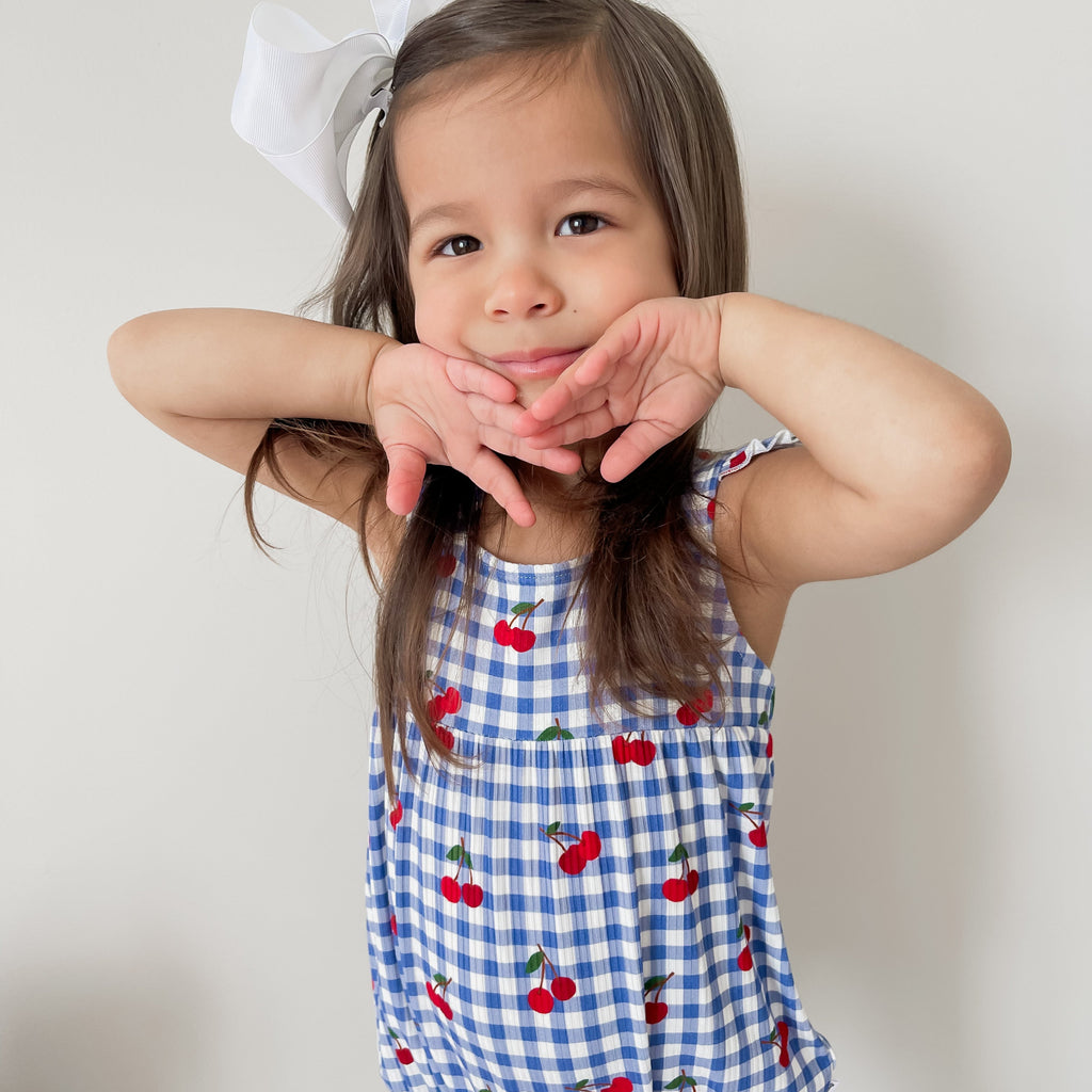 Vintage Cherries Small Ribbed Flutter Sleeve Romper