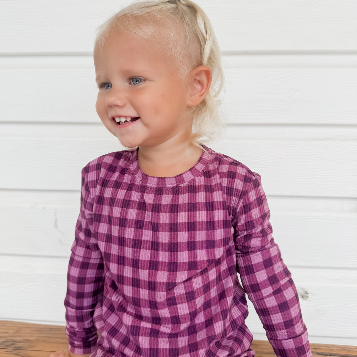 Plum Gingham Small Ribbed Two-Piece Set