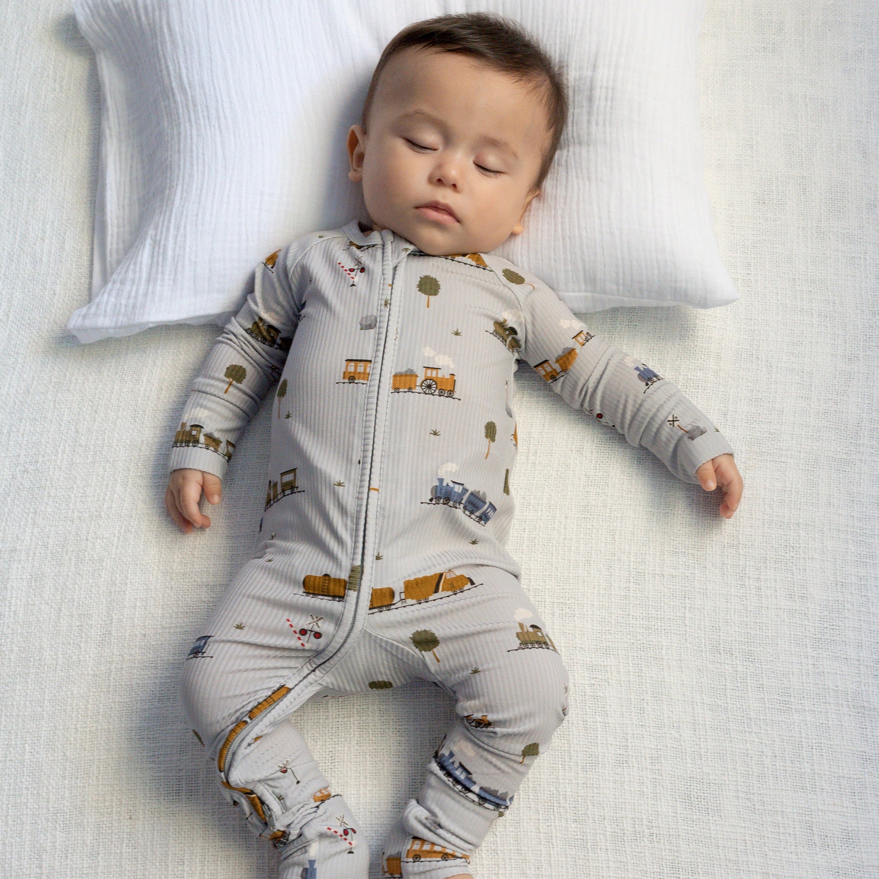 Trains Small Ribbed Zip Romper