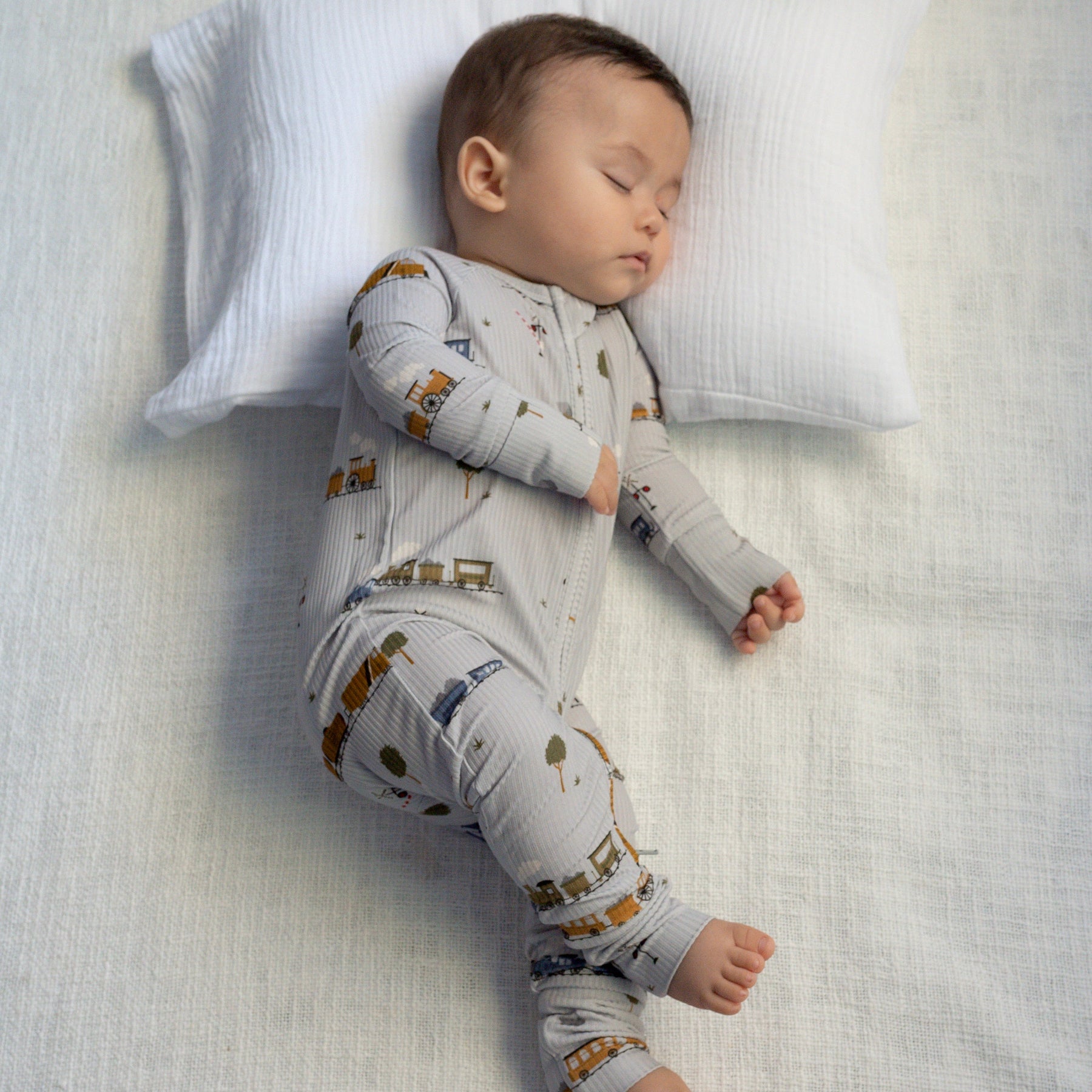 Trains Small Ribbed Zip Romper