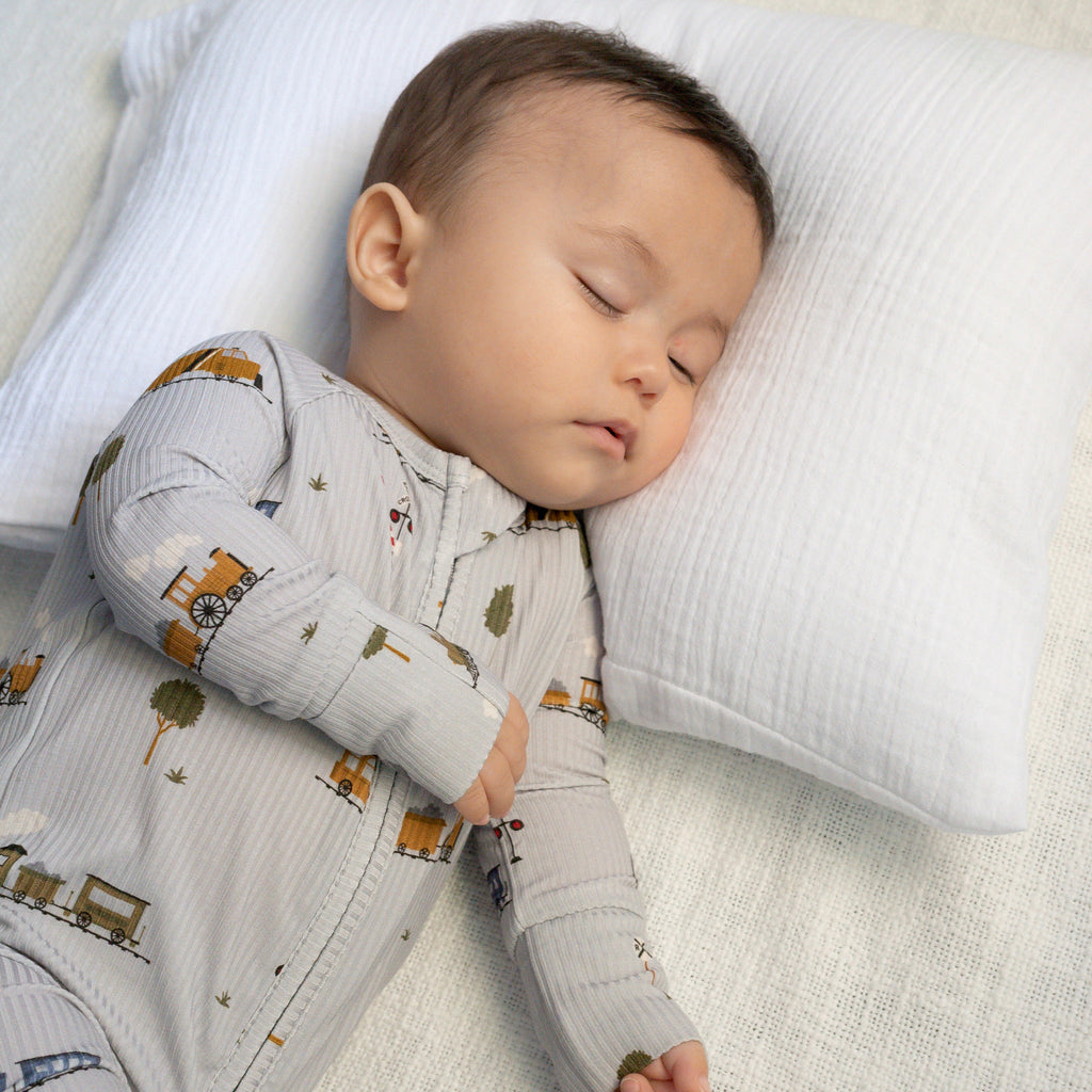 Trains Small Ribbed Zip Romper