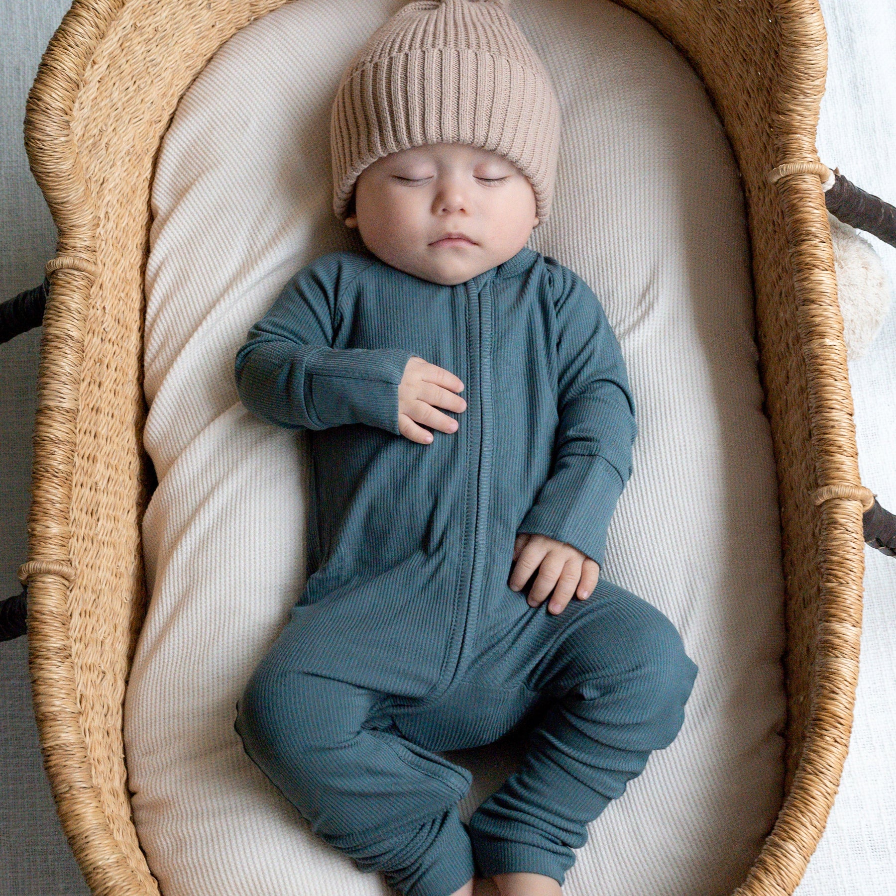Dark Steel Blue Small Ribbed Zip Romper