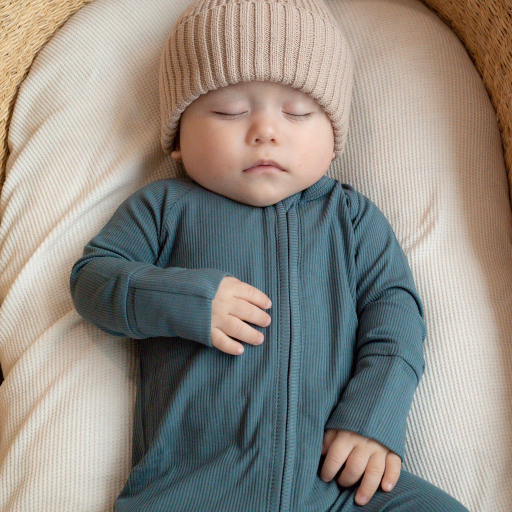 Dark Steel Blue Small Ribbed Zip Romper
