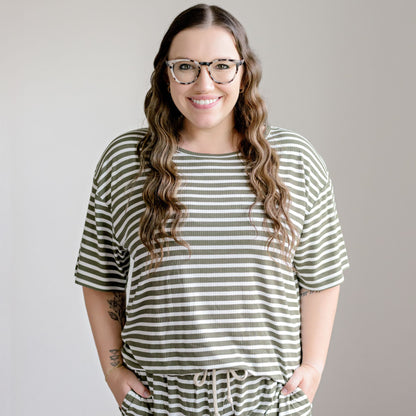 Pine Green Big Stripe Women's Short Sleeve Top