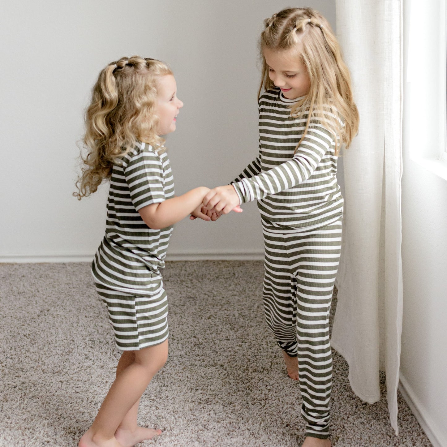 Pine Green Big Stripe Shorts Two-Piece Set